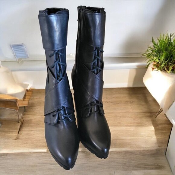 ALDO Black High Heeled Ankle Boots With Crisscross Design & Side Zipper EU 39 - Picture 1 of 9